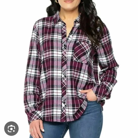 Well Worn Tops - Well Worn Burgundy and White Plaid Button-Down Shirt